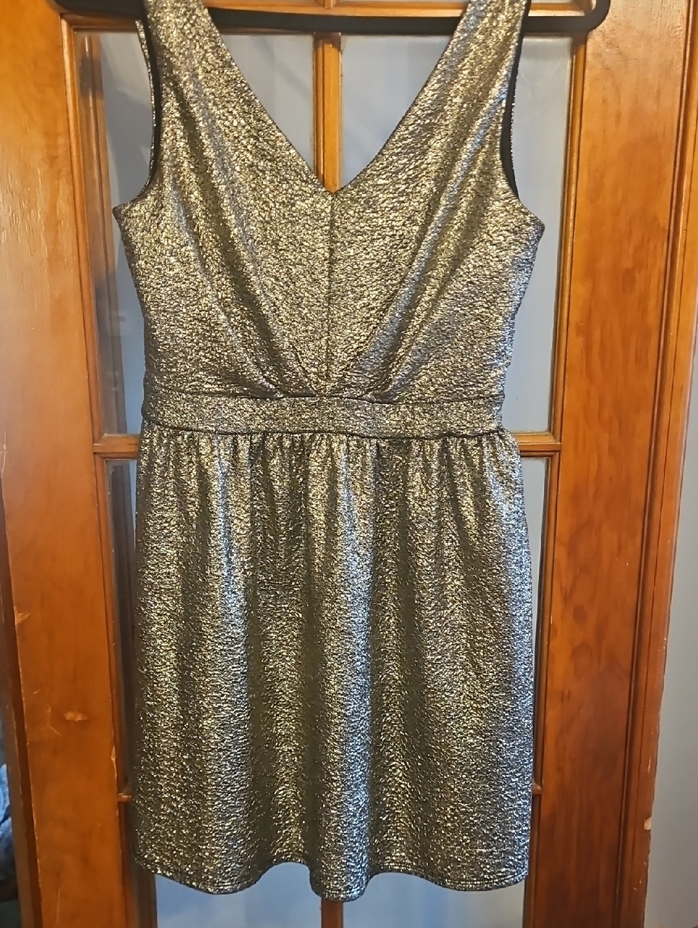 Sleeveless Gold Metallic V-Neck Mini Dress